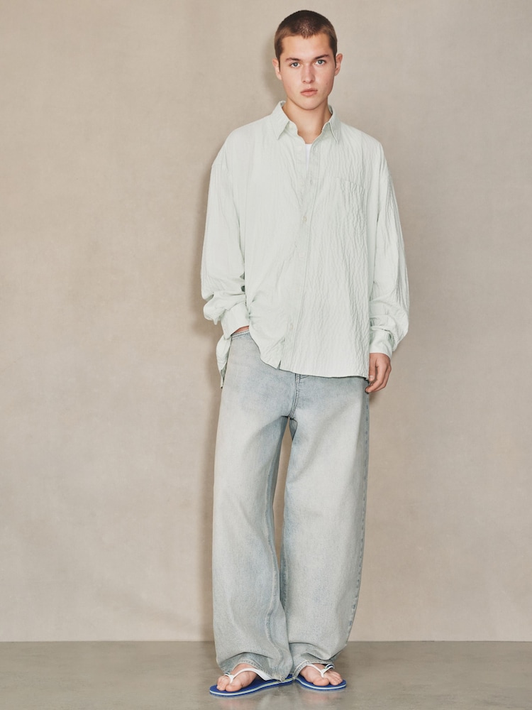 أخضر فاتح - Drummed Texture Long Sleeve Shirt - Image 2 of 5