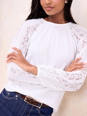 Lipsy White Lace Blouson Sleeve Blouse - Image 2 of 4