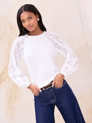 Lipsy White Lace Blouson Sleeve Blouse - Image 3 of 4