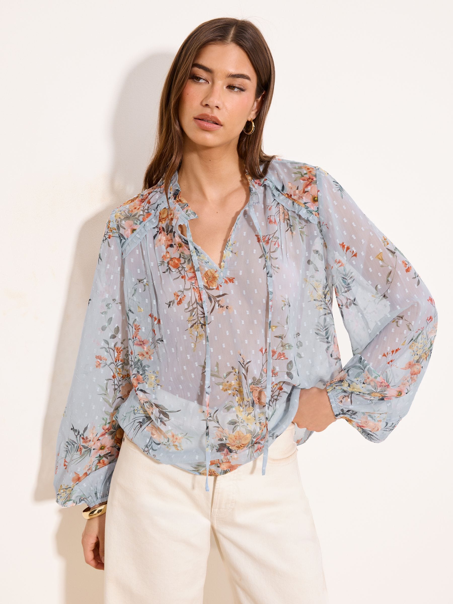 Buy Lipsy Light Blue Floral Tie Neck Blouse from Next USA