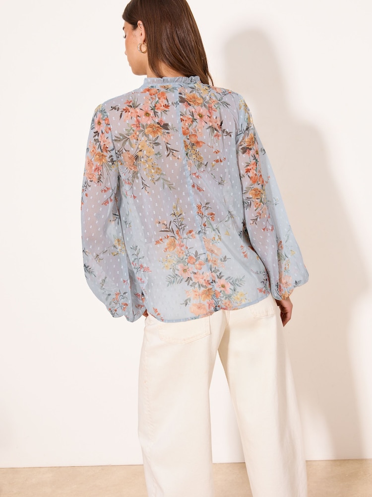 Lipsy Light Blue Floral Tie Neck Blouse - Image 4 of 4