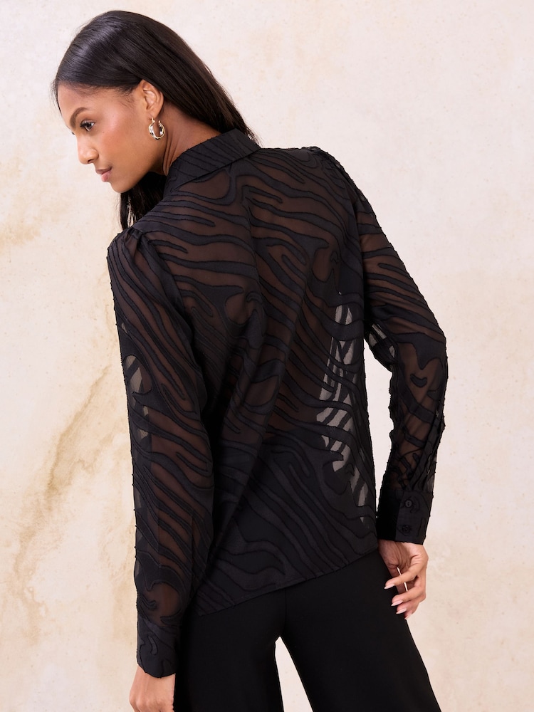 Lipsy Black Burnout Button Through Shirt - Image 4 of 4