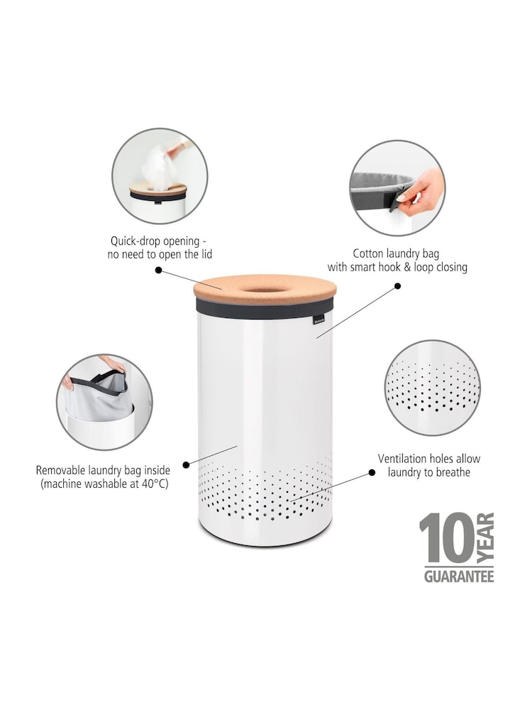 Brabantia White Cork Lid Laundry Bin 60L - Image 2 of 6 Brabantia White Cork Lid Laundry Bin 60L - Image 2 of 6