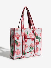 Love & Roses Red Cherry Print Oversized Quilted Tote Bag - Image 2 of 8