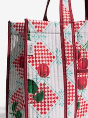 Love & Roses Red Cherry Print Oversized Quilted Tote Bag - Image 3 of 8