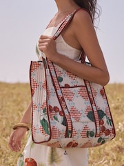 Love & Roses Red Cherry Print Oversized Quilted Tote Bag - Image 6 of 8