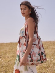 Love & Roses Red Cherry Print Oversized Quilted Tote Bag - Image 7 of 8