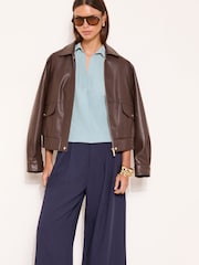 Lipsy Duck Egg Blue V-Neck 3/4 Sleeve Collared Blouse - Image 2 of 4