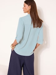 Lipsy Duck Egg Blue V-Neck 3/4 Sleeve Collared Blouse - Image 4 of 4
