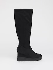 Simply Be Black Wide Fit Stretch Wedge Knee High Boot - Image 2 of 4