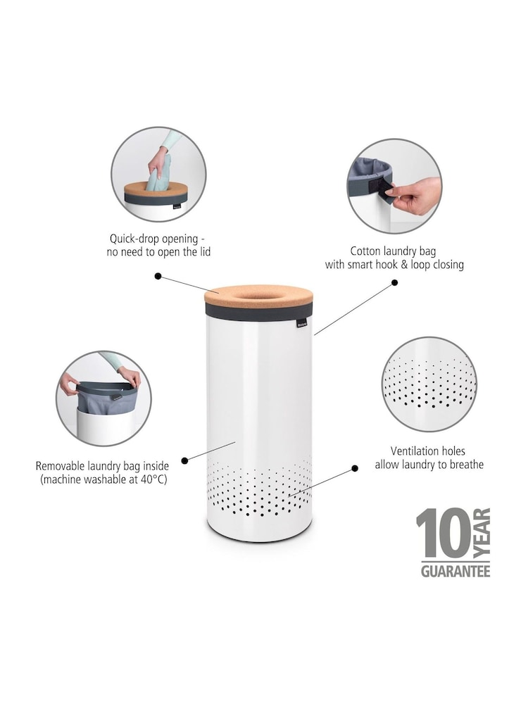 Brabantia White Cork Lid Laundry Bin 35L - Image 2 of 6 Brabantia White Cork Lid Laundry Bin 35L - Image 2 of 6