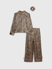 River Island Brown Girls Leopard Shirt & Trouser Pyjamas Set - Image 2 of 3