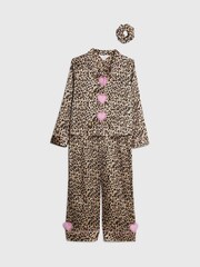 River Island Brown Girls Leopard Shirt & Trouser Pyjamas Set - Image 3 of 3