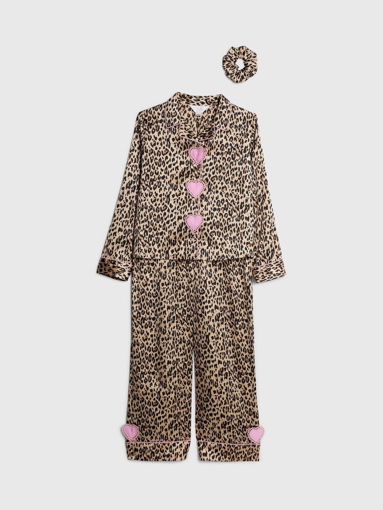 River Island Brown Girls Leopard Shirt & Trouser Pyjamas Set - Image 3 of 3