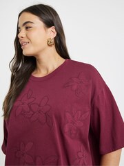 Simply Be Red Floral Burn Out T-Shirt - Image 1 of 4
