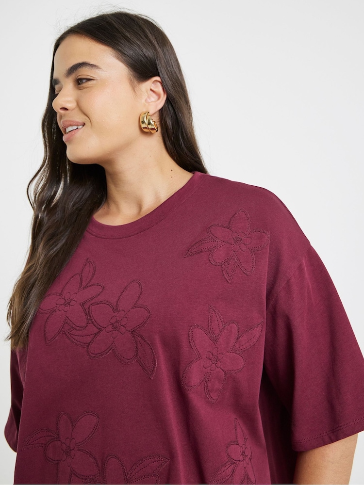 Simply Be Red Floral Burn Out T-Shirt - Image 1 of 4