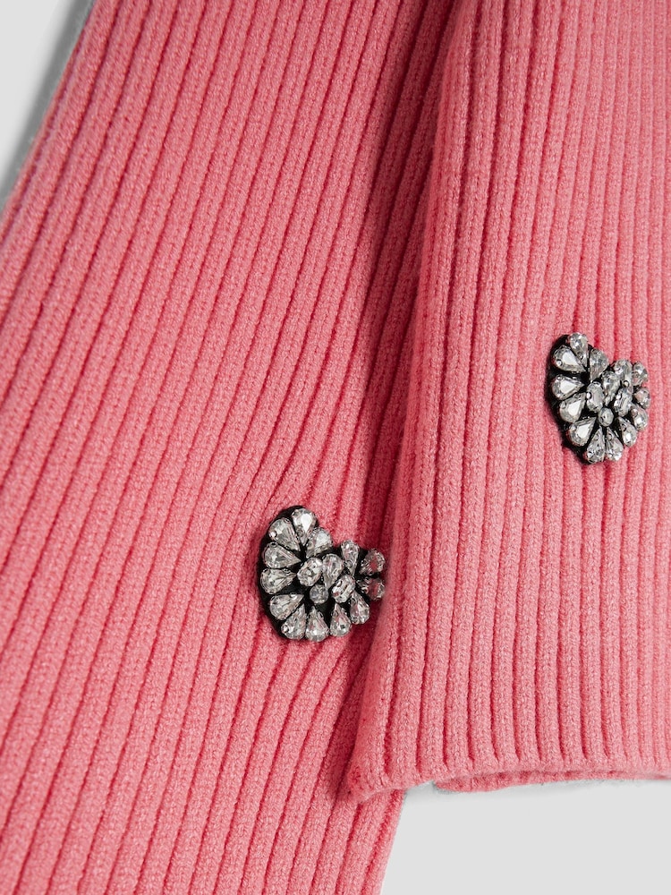 River Island Pink Girls Embellished Heart Jumper - Image 4 of 4