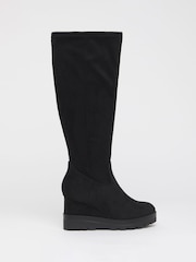 Simply Be Black Extra Wide Fit Stretch Wedge Knee High Boot - Image 2 of 4