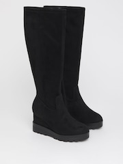 Simply Be Black Extra Wide Fit Stretch Wedge Knee High Boot - Image 3 of 4