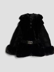 River Island Black Girls Belted Fur Padded Coat - Image 1 of 4