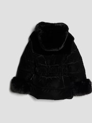 River Island Black Girls Belted Fur Padded Coat - Image 2 of 4