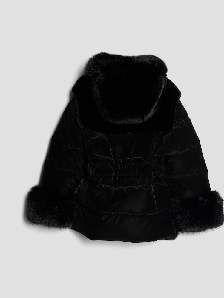 River Island Black Girls Belted Fur Padded Coat - Image 2 of 4 River Island Black Girls Belted Fur Padded Coat - Image 2 of 4