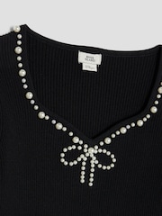River Island Black Girls Pearl Sweetheart Top - Image 3 of 4