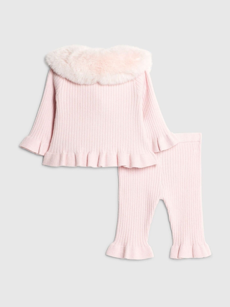River Island Pink Baby Girls Fur Collared Cardigan Set - Image 2 of 4