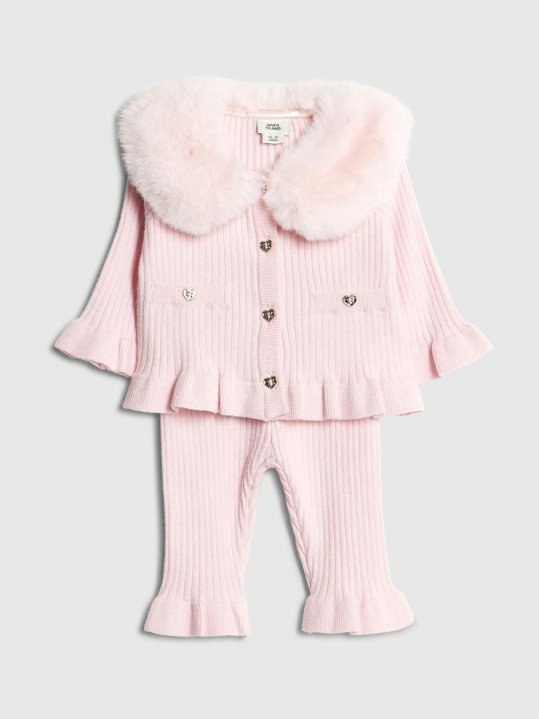 Next：日本 River Island ベビー ガールズ ファー襟付き カーディガン