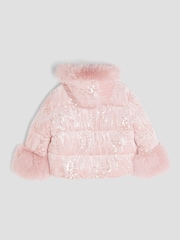 River Island Pink Girls Sequin Puffer Coat - Image 3 of 6