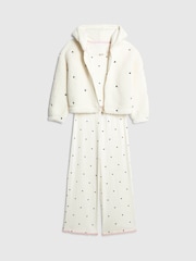 River Island White Girls 3 Piece Heart Print Hoodie Pyjamas Set - Image 2 of 5