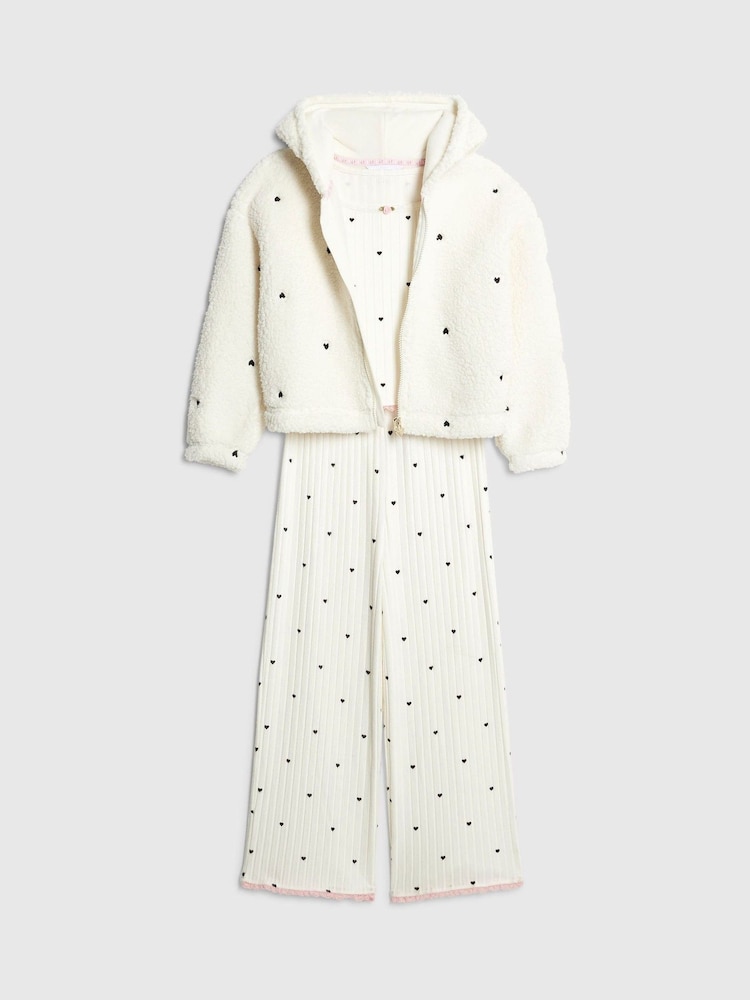 River Island White Girls 3 Piece Heart Print Hoodie Pyjamas Set - Image 2 of 5