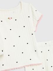 River Island White Girls 3 Piece Heart Print Hoodie Pyjamas Set - Image 5 of 5
