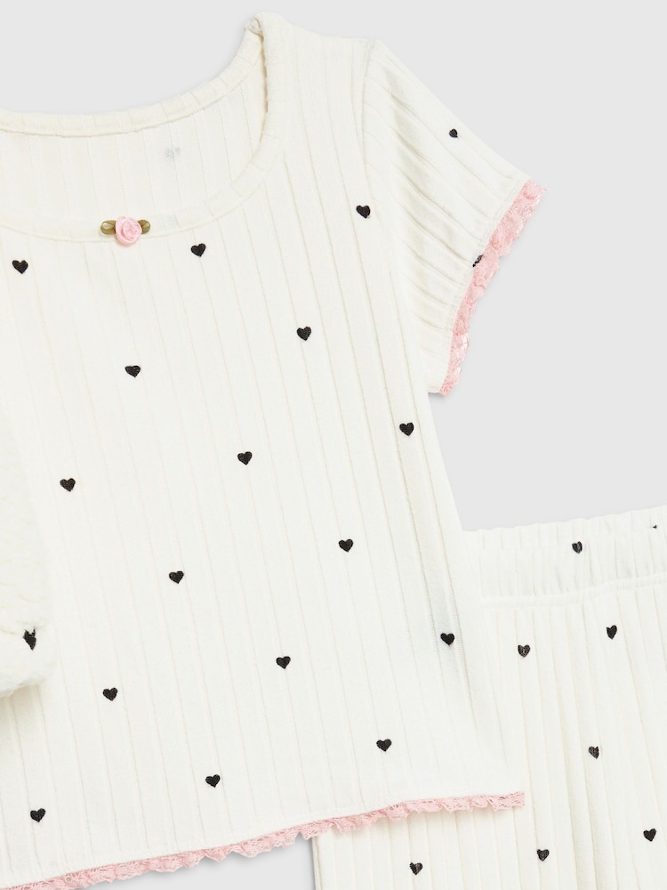 River Island White Girls 3 Piece Heart Print Hoodie Pyjamas Set - Image 5 of 5