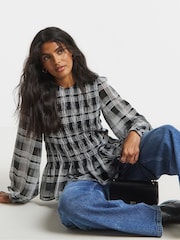 Simply Be Check Shirred Seersucker Blouse - Imagen 1 de 4