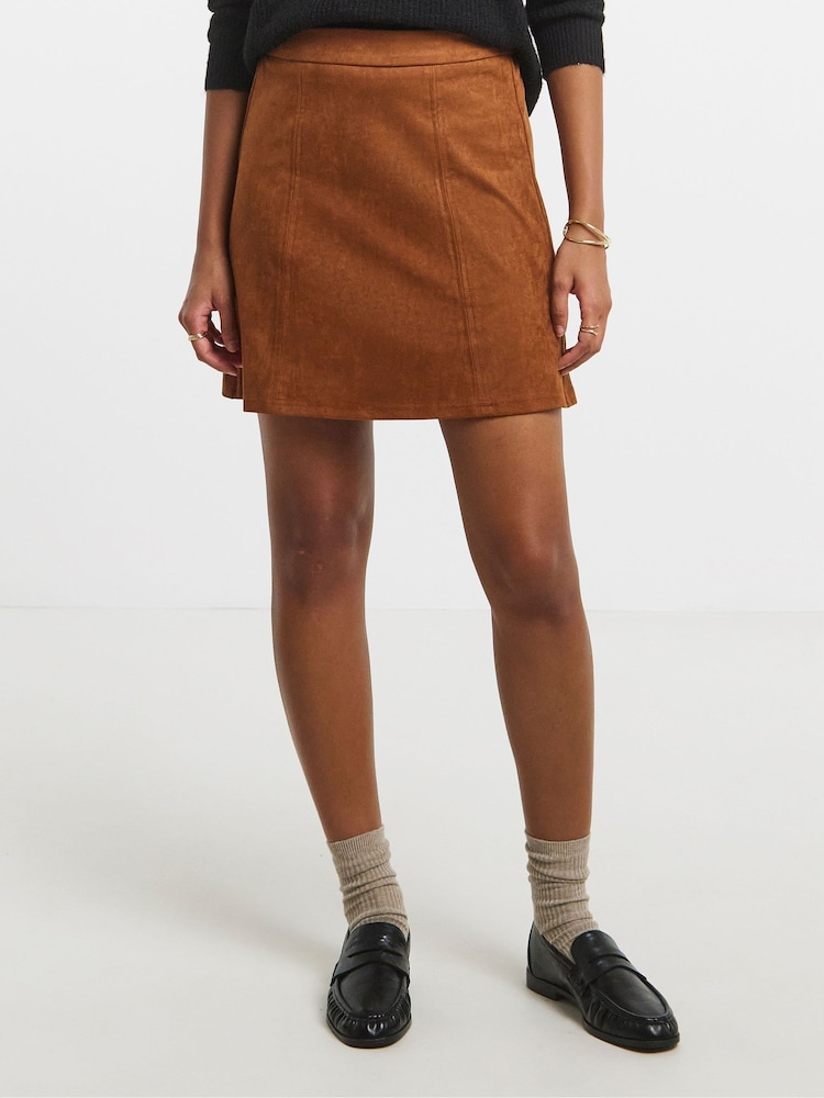 Simply Be Brown Suedette Mini Skirt - Image 1 of 4 Simply Be Brown Suedette Mini Skirt - Image 1 of 4