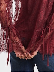 Simply Be Red Eyelash Lace Top With Sleeve Detail - Image 4 of 4
