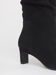 JD Williams Black Extra Wide Fit Anthology Premium Ruched Real Suede Kitten Heel Boots - Image 4 of 4