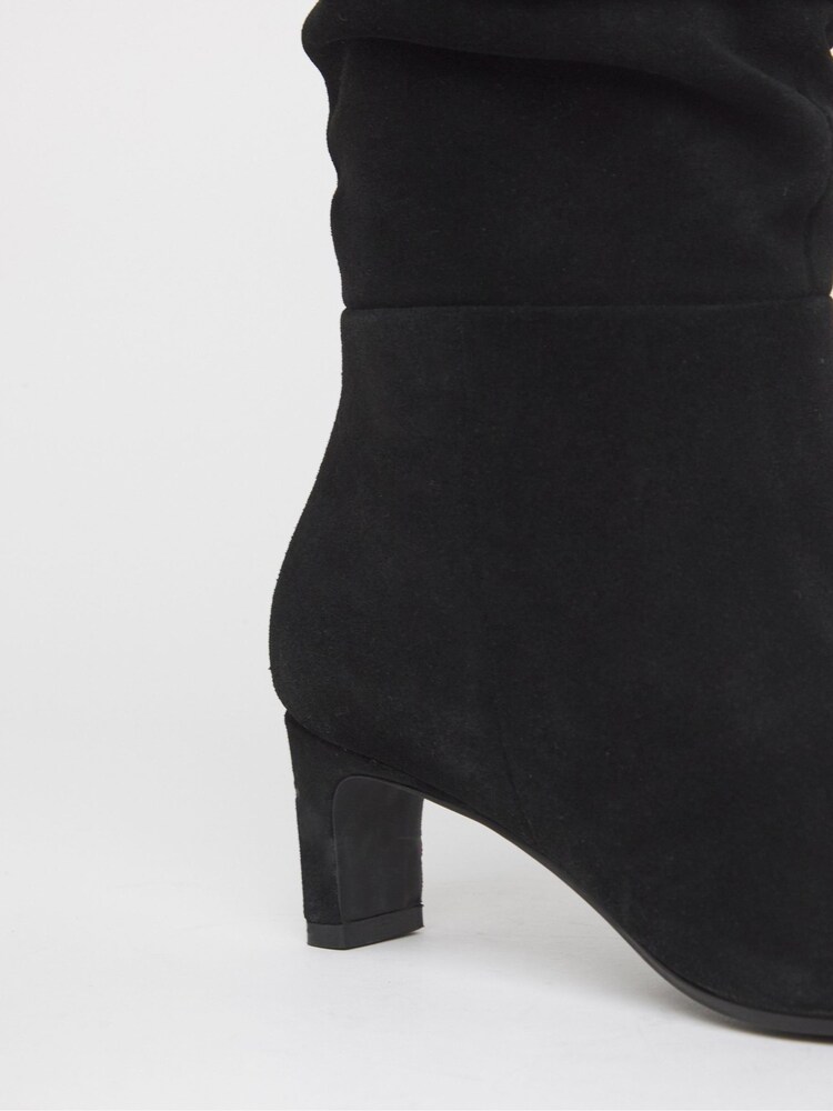JD Williams Black Extra Wide Fit Anthology Premium Ruched Real Suede Kitten Heel Boots - Image 4 of 4