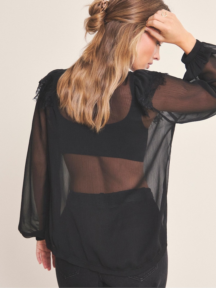 Simply Be Sheer Tuxedo Detail Blouse - صورة 4 من 4 Simply Be Sheer Tuxedo Detail Blouse - صورة 4 من 4