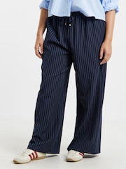 Simply Be Blue Pinstripe Drawcord Wide Leg Trousers - Image 3 of 4
