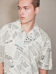 White Newspaper Print Short Sleeve Shirt - Image 1 of 7