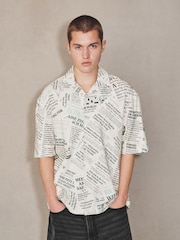 White Newspaper Print Short Sleeve Shirt - Image 3 of 7