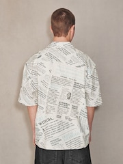 White Newspaper Print Short Sleeve Shirt - Image 4 of 7