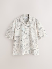 White Newspaper Print Short Sleeve Shirt - Image 5 of 7