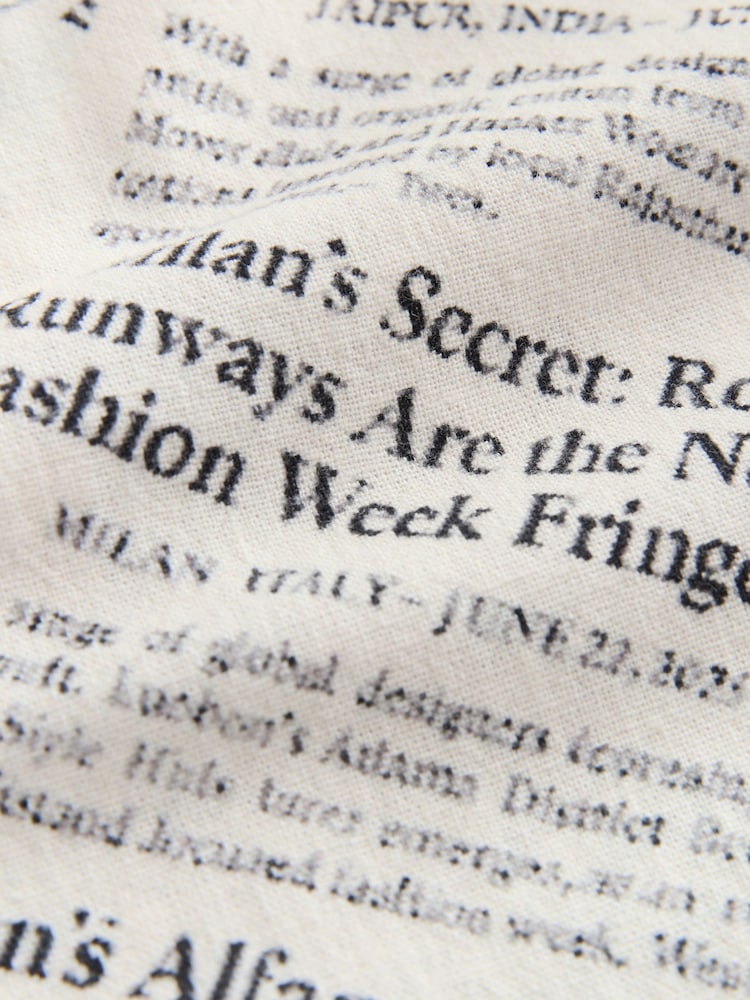 White Newspaper Print Short Sleeve Shirt - Image 7 of 7 White Newspaper Print Short Sleeve Shirt - Image 7 of 7