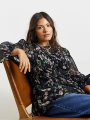 Simply Be Black Georgette Shirred Blouse - Image 1 of 3