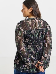Simply Be Black Georgette Shirred Blouse - Image 2 of 3