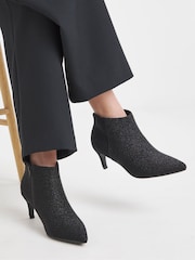 JD Williams Black Wide Fit Kitten Heel Pointed Toe Shoe Boots - Image 1 of 4