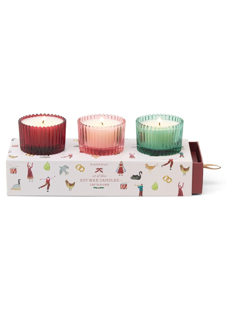 Paddywax Winter Berry Pink Peppermint Balsam Fir Christmas 3 x 2oz56g Ribbed Glass Gift Set - Image 1 of 2 Paddywax Winter Berry Pink Peppermint Balsam Fir Christmas 3 x 2oz56g Ribbed Glass Gift Set - Image 1 of 2